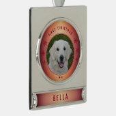 Eerste kerstfoto van Red Snowflake Puppy Verzilverd Banner Ornament (Rechts)