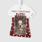 Eerste kerstfoto van Red Star Pattern Puppy Dog Ornament (voorkant)