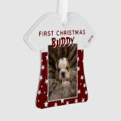 Eerste kerstfoto van Red Star Pattern Puppy Dog Ornament (voorkant)