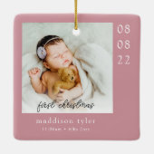 Eerste kerstfoto van Roze Baby Keramisch Ornament (Achterkant)