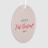 Eerste kerstfoto van roze en rode puppy Dog Ornament (voorkant)