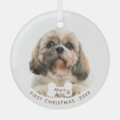 Eerste kerstfoto van Shih Tzu Dog Pet Glas Ornament (Voorkant)