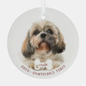 Eerste kerstfoto van Shih Tzu Dog Pet Glas Ornament (Achterkant)