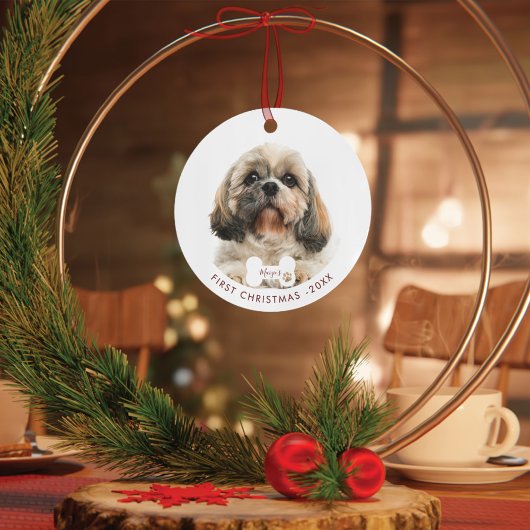 Eerste kerstfoto van Shih Tzu Dog Pet Metalen Ornament