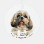 Eerste kerstfoto van Shih Tzu Dog Pet Metalen Ornament (Achterkant)