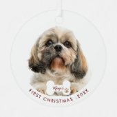 Eerste kerstfoto van Shih Tzu Dog Pet Metalen Ornament (Voorkant)