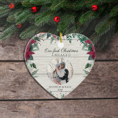 Eerste kerstfoto van verloofd stel keramisch ornament