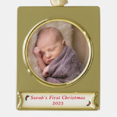 Eerste kerstfoto verguld banner ornament (Voorkant)