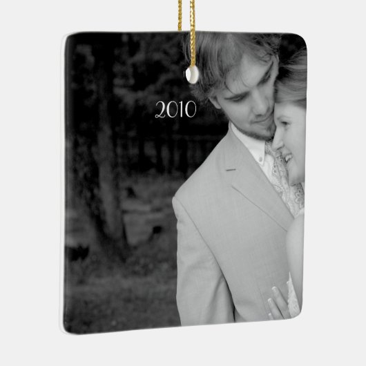 Eerste kerstfoto  vogelkooi keramisch ornament (Rechts)