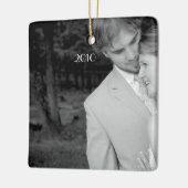 Eerste kerstfoto  vogelkooi keramisch ornament (Links)