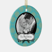 Eerste kerstfoto voor annament Elegant Snowflakes Keramisch Ornament (Rechts)