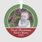 Eerste kerstfoto voor baby: rood en groen ornament (achterkant)
