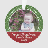 Eerste kerstfoto voor baby: rood en groen ornament (voorkant)