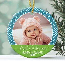 Eerste kerstfoto voor baby's - Blauwe Limoen Keramisch Ornament