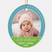 Eerste kerstfoto voor baby's - Blauwe Limoen Keramisch Ornament (Links)