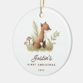 Eerste kerstfoto voor baby's Fox 2 sided Photo Keramisch Ornament (Links)
