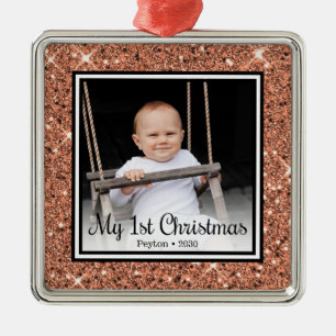 Eerste kerstfoto voor baby's metalen ornament