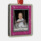 Eerste kerstfoto voor baby's metalen ornament (Rechts)