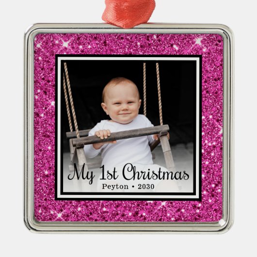 Eerste kerstfoto voor baby's metalen ornament (Voorkant)