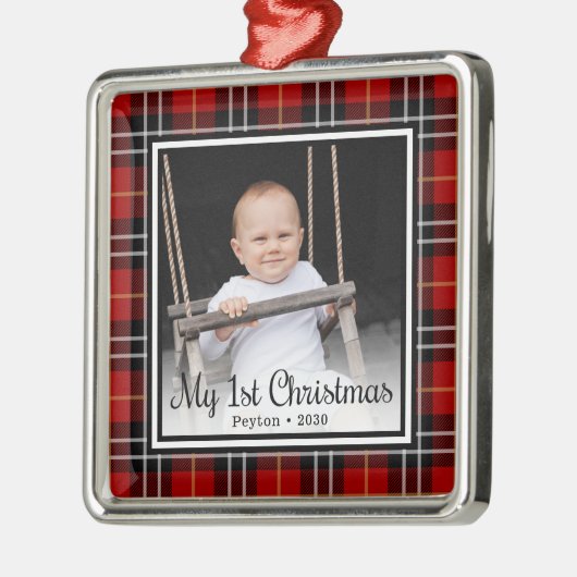 Eerste kerstfoto voor baby's metalen ornament (Links)