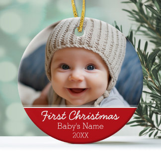 Eerste kerstfoto voor baby's - Modern minimalist Keramisch Ornament