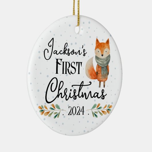 Eerste kerstfoto Waterverf Fox Keramisch Ornament (Rechts)