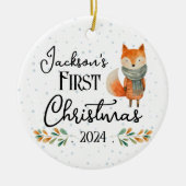 Eerste kerstfoto Waterverf Fox Keramisch Ornament (Voorkant)
