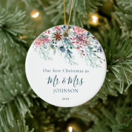 Eerste kerstfoto White Pas getrouwd kerst Keramisch Ornament