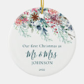 Eerste kerstfoto White Pas getrouwd kerst Keramisch Ornament (Voorkant)