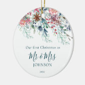 Eerste kerstfoto White Pas getrouwd kerst Keramisch Ornament (Links)