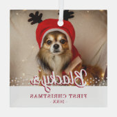 Eerste kerstfoto White Stars Glas Ornament (Achterkant)