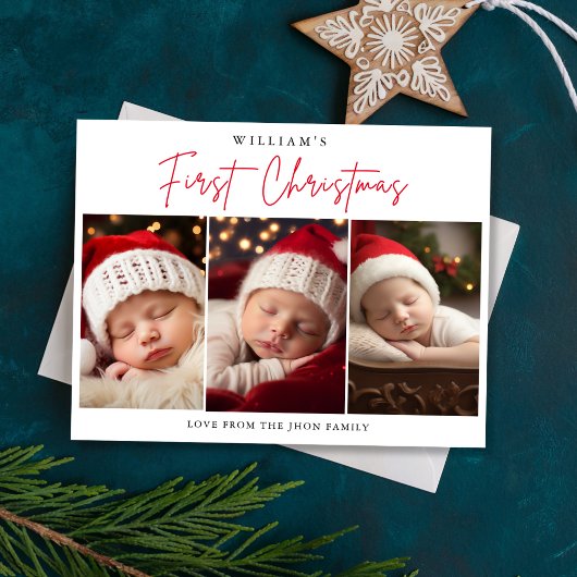 Eerste Kerstfotocollage van pasgeboren baby's Feestdagenkaart
