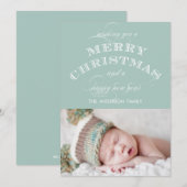 EERSTE KERSTFOTOKAART MINTGROEN FEESTDAGENKAART (Voorkant / Achterkant)