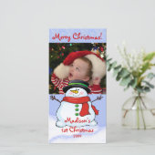 Eerste kerstfotokaart Snowman Feestdagenkaart (Staand voorkant)