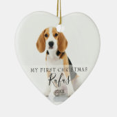 Eerste kerstfoto's Modern Script Heart Keramisch Ornament (Rechts)