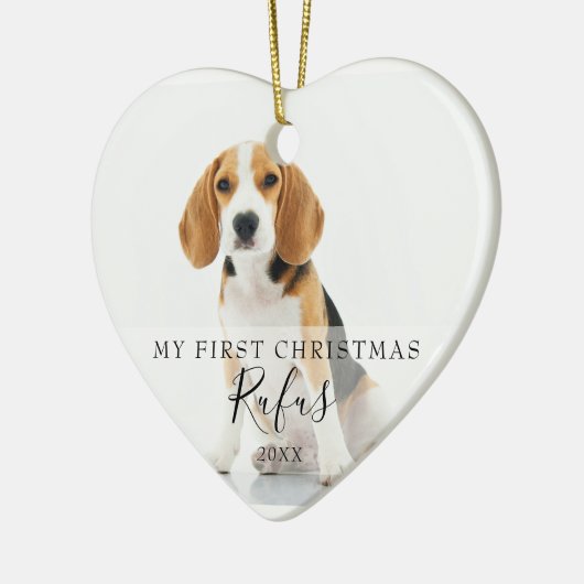 Eerste kerstfoto's Modern Script Heart Keramisch Ornament (Links)
