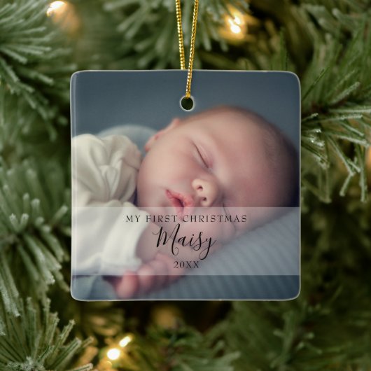 Eerste kerstfoto's van de baby keramisch ornament (Boom)