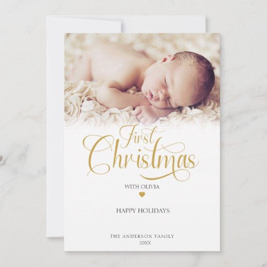 Eerste kerstfotoscript Heart Feestdagenkaart (Voorkant)