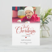 Eerste kerstfotoscript Heart Feestdagenkaart (Staand voorkant)