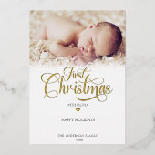 Eerste kerstfotoscript Heart Folie Feestdagenkaart (Voorkant)