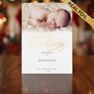 Eerste kerstfotoscript Heart Folie Feestdagenkaart