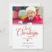 Eerste Kerstfotoscript Heart Holiday Kaart (Voorkant)