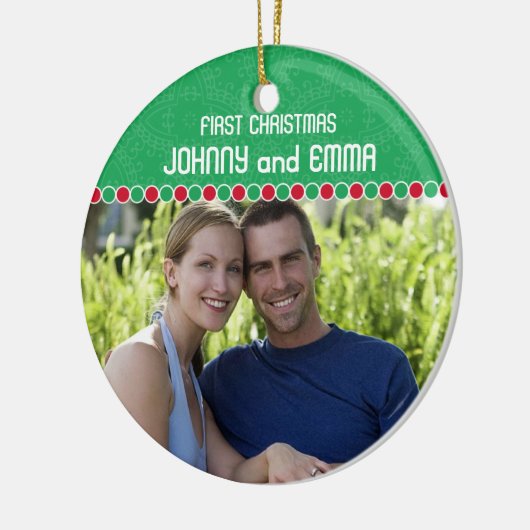 Eerste kerstfotoversiering keramisch ornament (Links)