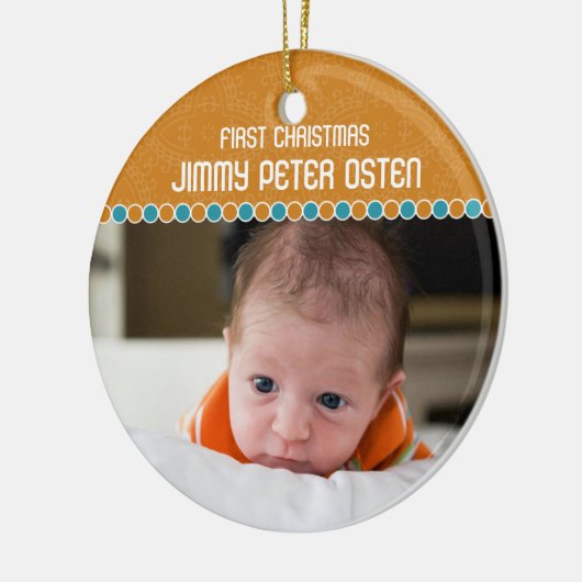 Eerste kerstfotoversiering keramisch ornament (Links)