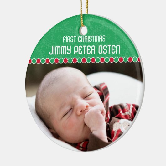 Eerste kerstfotoversiering keramisch ornament (Links)