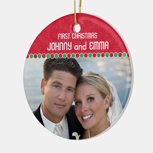 Eerste kerstfotoversiering keramisch ornament (Links)