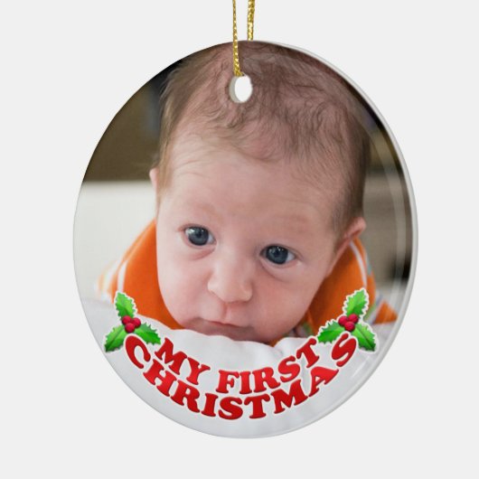 Eerste kerstfotoversiering keramisch ornament (Links)