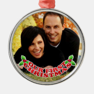 Eerste kerstfotoversiering metalen ornament