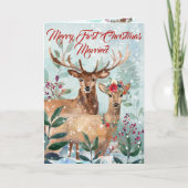 "Eerste Kerstgehuwd" Moderne Floral Waterverf Feestdagen Kaart (Voorkant)