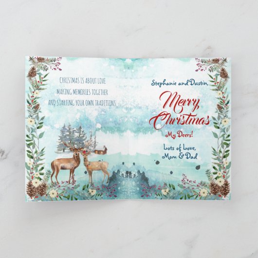 "Eerste Kerstgehuwd" Moderne Floral Waterverf Feestdagen Kaart (Binnen)